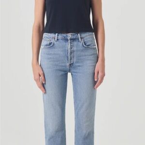 Agolde Blue Cropped Ankle Jeans with Vintage Wash